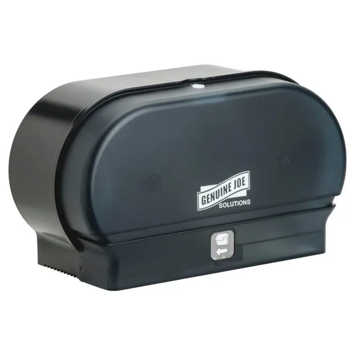 Genuine Joe Solutions Manual Bathroom Tissue Dispenser, Side/Side BT, Black Luxury